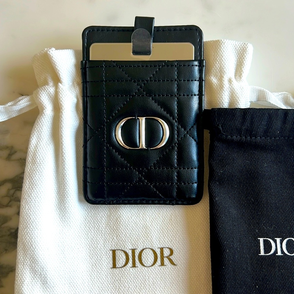 Dior cannage leather phone stick-on with mirror pouch